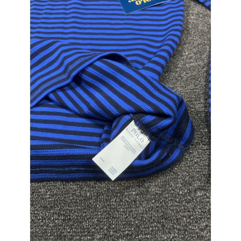 New Polo Ralph Lauren Shirt Men Large Blue Striped Thermal Long Sleeve Polo Bear - Picture 7 of 9